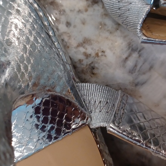 Michael Kors Silver Snakeprint 2 Strap w/Rhinestone High Heel Sandals Multi Size - Picture 11 of 15